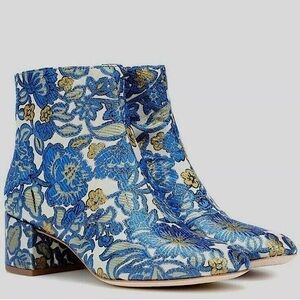 Tory Burch Shelby brocade blue floral heeled booties
